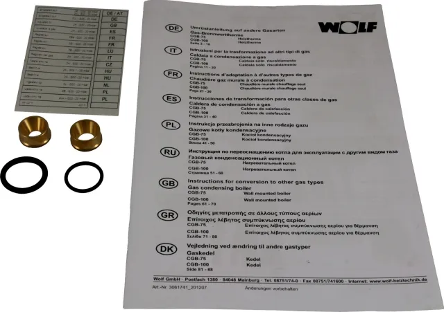 Wolf Umrüstsatz für Gasbrennwertthermen Flüssiggas P auf Erdgas E/LL, Nr.8610471