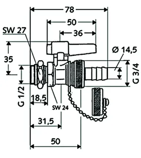 SCHELL F+E-Kugelhahn, Schl.verschr. Hebelgriff, ASAG, 16bar, 1/2", mattchrom – Bild 2