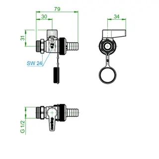 OVENTROP-Kugelhahn"Optiflex",DN15,1/2"AG Schlauchverschr.,Kappe, Ms,1033314 – Bild 3