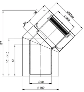 comfort(ATEC) IP Abgas-Bogen 45 Grad, DN60/100, Edelstahl blank – Bild 2