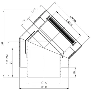 comfort (ATEC) Abgas-Bogen 45 Grad, DN 110/160 (Außenschale PP) – Bild 2