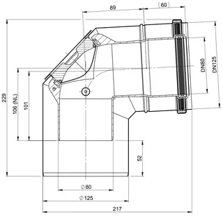 comfort(ATEC) Abgas-Kontrollbogen 87 Grad, DN80/125 mit Messöffnung – Bild 2