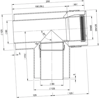 comfort (ATEC) Abgas T-Stück D1 80/D2 125 (Außenschale PP) – Bild 2