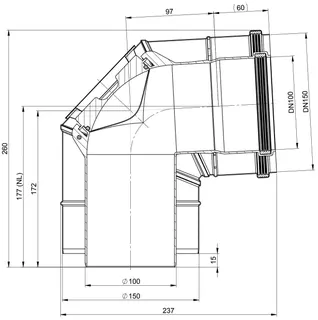 comfort (ATEC) Abgas-Kontrollbogen, konzentrisch 87 Grad, DN100/150 – Bild 2