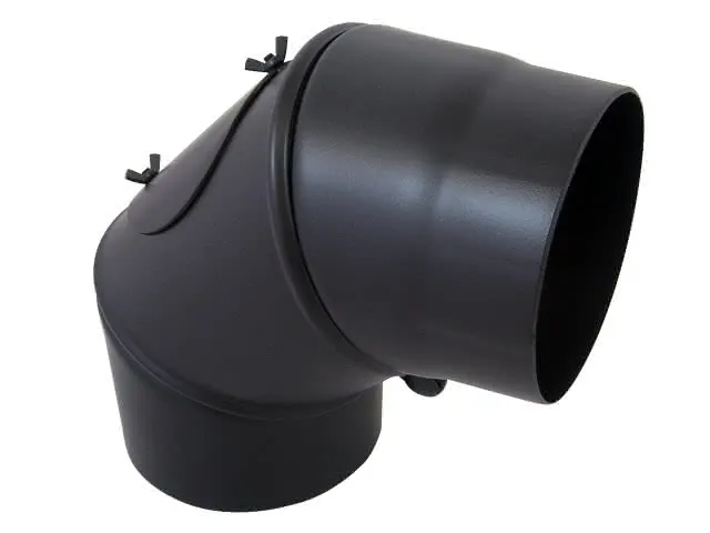 Rauchrohr Segmentbogen schwarz 3-tlg. drehbar schwarz mit RV, 150mm lackiert