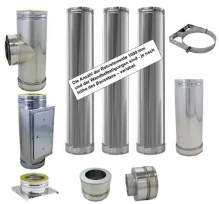 Bertrams DW-Komplett-Paket d.130mm Edelstahl Fertig-Schornstein ca.4,7m