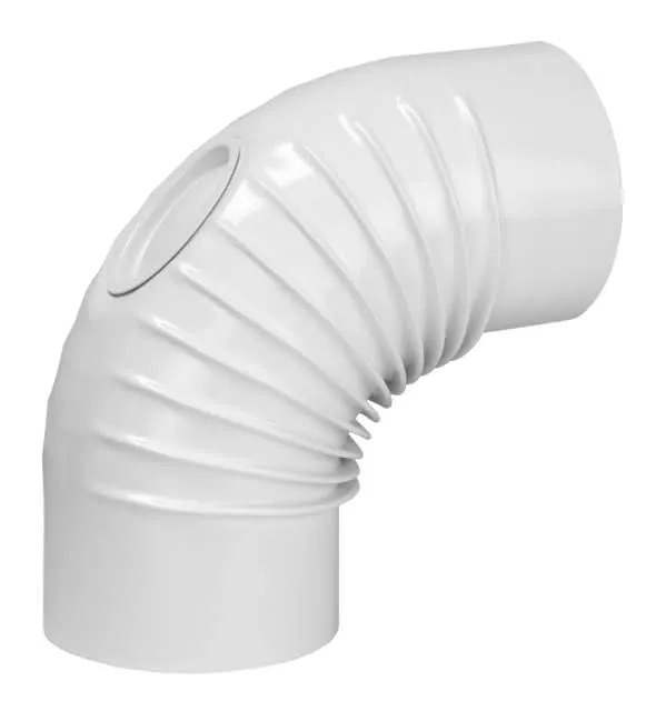 Aluminiumbogen gerippt 90Grad Dm 110mm mit KV weiß-pulverbeschichtet