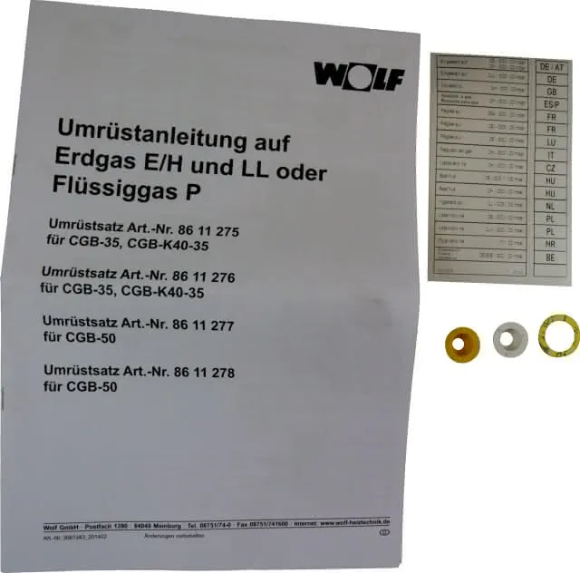 Wolf Umrüstsatz Flüssiggas - Erdgas E/LL und Erdgas E - LL, für CGB-35/CGB-K40-35