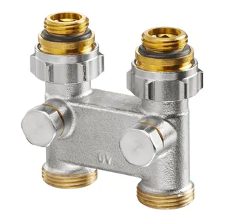 Oventrop mess-Umlenkstück 1/2"x3/4" Dg mit Absperrung 101 63 63 Nabenabst.50mm