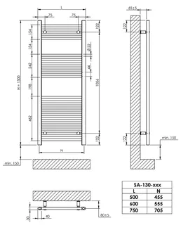 sanibel 1001-Badheizkörper A15 gerade BH 1300 mm BL 500mm RAL 9016 weiß – Bild 2