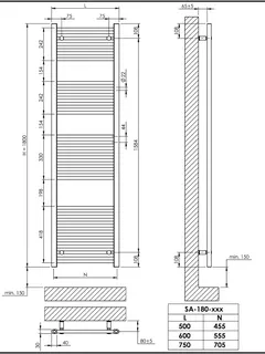sanibel 1001-Badheizkörper A15 gerade BH 1800 mm BL 600mm RAL 9016 weiß – Bild 2