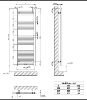 sanibel 1001-Badheizkörper A15 ger. 50mm BH 1500 mm BL 500mm RAL 9016 weiß – Bild 2
