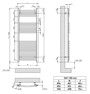sanibel 1001-Badheizkörper A15 gebogen BH 1300mm BL 500mm RAL 9016 weiß – Bild 3