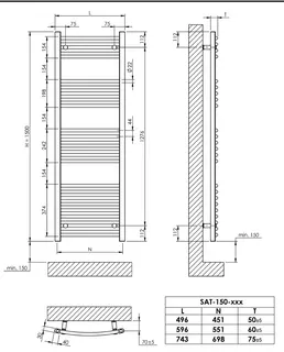 sanibel 1001-Badheizkörper A15 gebogen BH 1500mm BL 500mm RAL 9016 weiß – Bild 3