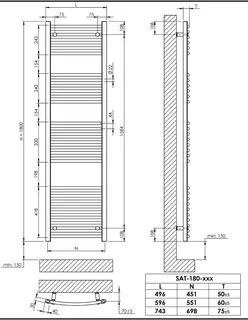 sanibel 1001-Badheizkörper A15 gebogen BH 1800mm BL 500mm RAL 9016 weiß – Bild 3