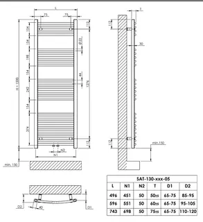 sanibel 1001-Badheizkörper A15 geb. 50mm BH 1500 mm BL 500mm RAL 9016 weiß – Bild 3