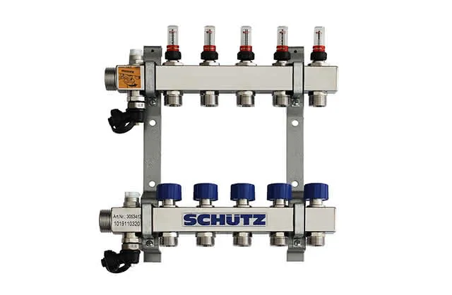 Schütz Verteiler Typ Komfort 90-3 aus Edelstahl 5 Heizkreise L=320mm, 3053413