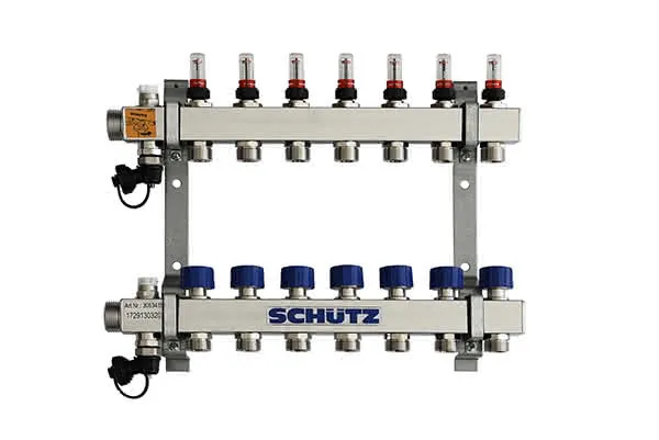 Schütz Verteiler Typ Komfort 90-3 aus Edelstahl 7 Heizkreise L=420mm, 3053415