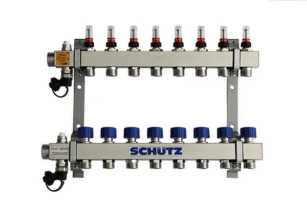 Schütz Verteiler Typ Komfort 90-3 aus Edelstahl 8 Heizkreise L=470mm, 3053416