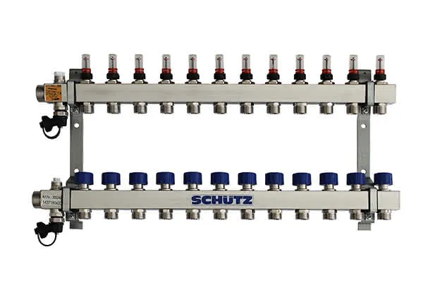 Schütz Verteiler Typ Komfort 90-3 aus Edelstahl 12 Heizkreise L=670mm, 3053420