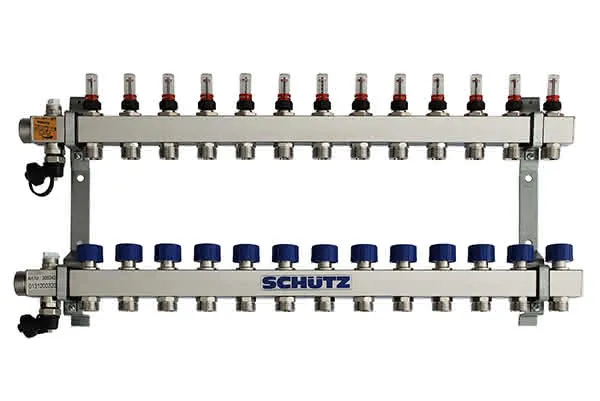 Schütz Verteiler Typ Komfort 90-3 aus Edelstahl 13 Heizkreise L=720mm, 3053421