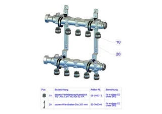 Strawa Edelstahlverteiler e-class 52 VA 10Hkr KH3/4",BL595mm,51-205210 Heizkörper-Anbind – Bild 3