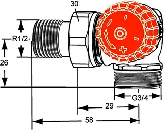 Heimeier Thermostat-Ventilunterteil Eclipse,Winkeleck/rechts,AG 3/4" – Bild 5