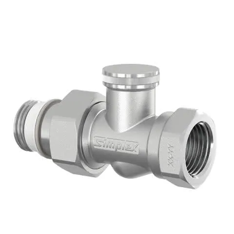 Simplex Rücklaufverschraubung 3/8x3/8" Durchgang vernickelt Typ IG/N, Nr.F10376