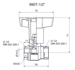 comfort-Heizungskugelhahn DN 15 (1/2") IG mit Iso-T-Griff Messing vernickelt – Bild 2