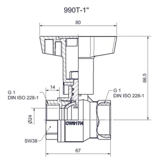 comfort-Heizungskugelhahn DN 25 (1") IG mit Iso-T-Griff Messing vernickelt – Bild 2