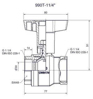 comfort-Heizungskugelhahn DN 32 (11/4") IG mit Iso-T-Griff Messing vernickelt – Bild 2