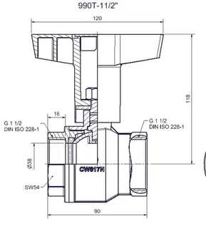 comfort-Heizungskugelhahn DN 40 (11/2") IG mit Iso-T-Griff Messing vernickelt – Bild 2