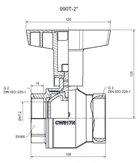 comfort-Heizungskugelhahn DN 50 (2") IG mit Iso-T-Griff Messing vernickelt – Bild 2