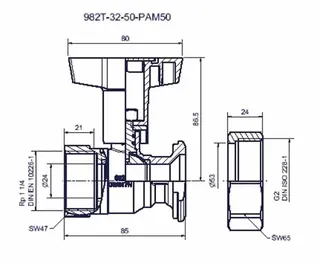 comfort-Pumpen-KH o. Sperrventil mit ÜM Muffe DN 32xÜM DN 50 vernickelt – Bild 2