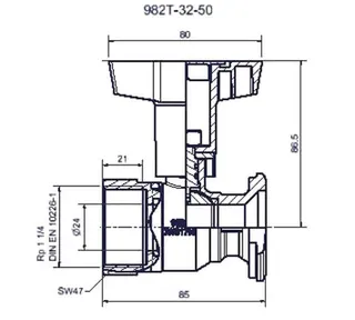 comfort-Pumpen-KH o. Sperrventil o. ÜM Muffe DN 32xÜM DN 50 vernickelt – Bild 2