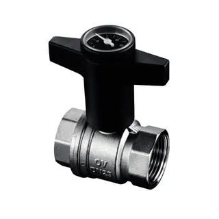 OVENTROP Kugelhahn "Optibal" mit Thermometer, Knebelgriff, beids. IG 3/4"