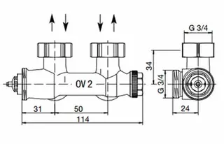 comfort-Multiblock-T-Zweirohrarmatur Eck DN 15 (1/2") AG x DN 20 (3/4") AG – Bild 2