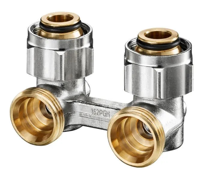 comfort-Zweirohr-Hahnblock Eckform DN 20 (3/4") ÜM x DN 20 (3/4") AG