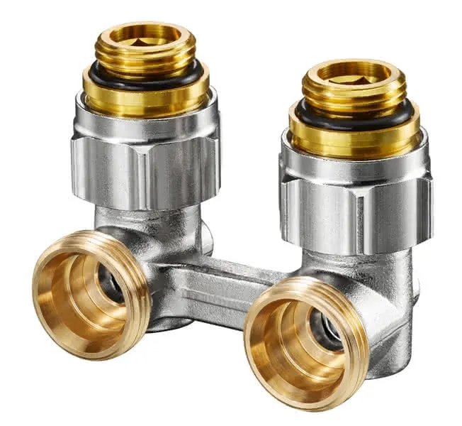 comfort-Zweirohr-Hahnblock Eckform DN 15 (1/2") AG x DN 20 (3/4") AG
