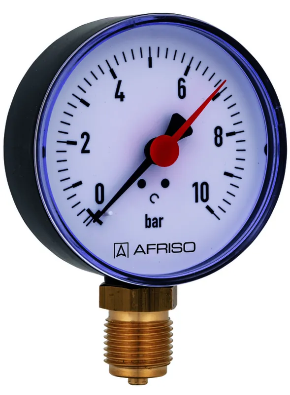Rohrfedermanometer RF80G1/2"anschl.unten 80mm 0-4bar,kunst Gehäuse schwarz,63562