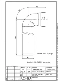 LORO-X WINKELBOGEN ZUR WANDDURCHFÜHRUNG, O.IBESCH.DN 40 1000MM 90 GR. – Bild 2