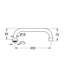 GROHE U-Auslauf 13028 Ausl.200mm f. Küchen-Wandbatt.1/2''chrom, 3/4"Verschr. – Bild 5
