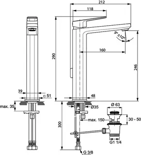 Ideal Standard Waschtisch-Arm.Tonic II,m.verlägertem Sockel, 5 l/min., m.Ablgarn., Ausld.160mm, Chrom – Bild 5