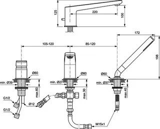 Ideal Standard 3-Loch-Badearmatur Tonic II, m. Wanneneinlauf und Handbrause, Chrom – Bild 4