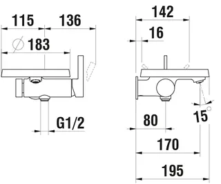Einhebel-Wannenmischer UP K-LAUFEN inkl. Schlauch 1800mm + Handbrause chrom – Bild 2
