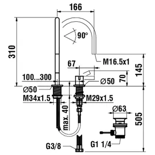 2-Loch Waschtisch-Mischer K-LAUFEN Ausld. 166mm mit Ablaufventil chrom – Bild 2