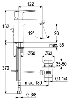 Waschtisch-Armatur m.Ablaufg. Ausl. 125mm aktiv4YOU 2.0, DIN DVGW-Zert.verchromt – Bild 2
