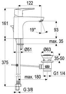 Waschtisch-Armatur m.Ablaufg. Ausl. 125mm aktiv4YOU 2.0, DIN DVGW-Zert.für ND, vc – Bild 2