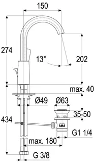 Waschtisch-Armatur hoher Auslauf m.Ablaufg. aktiv4YOU 2.0, DIN DVGW-Zert.150mm, vc – Bild 2
