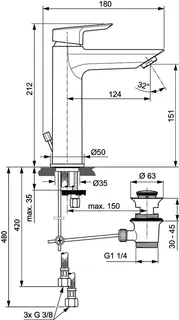 Ideal Standard Waschtischarmatur Tesi, Grande, ND, 5 l/min., m.Ablgarn., Ausld.124mm, Chrom – Bild 4